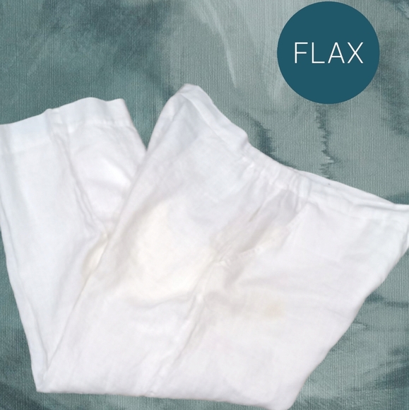 FLAX Linen White Pants Women's Sz M High Waist Elastic Waist Wide Leg Oversized - Picture 5 of 12